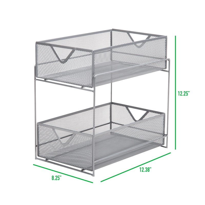 Mind Reader Accessory Organizer, Supply Storage, Makeup, Office, Kitchen, Metal Mesh, 8.25"L x 12.5"W x 12.5"H, Silver - Image 3